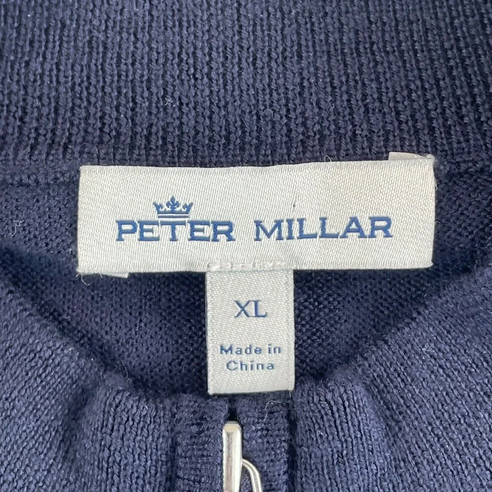 Peter Millar Crown Crafted Autumn Crest Quarter-Zip Vest Men XL Navy Merino Wool